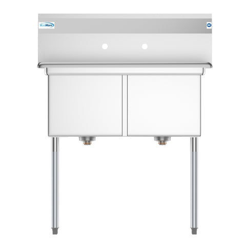 36 in. Two Compartment Stainless Steel Commercial Sink, Bowl Size 15"x 15"x 12"