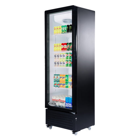 23 in. One Glass Door Commercial Display Merchandiser Refrigerator Cooler in Black, ETL Listed, 10 cu. ft. (KM-MDR-1GD-10C)