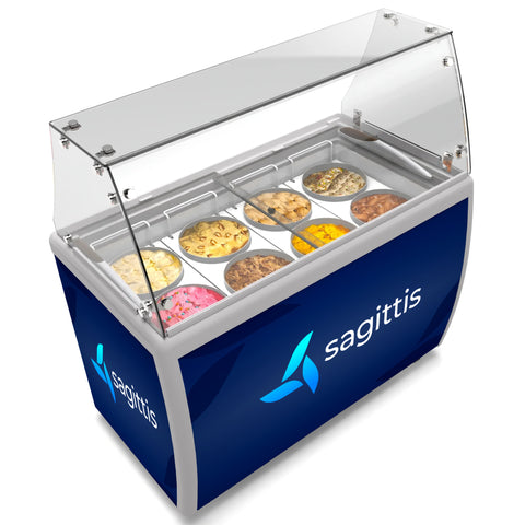 50 in. 8 Tub Ice Cream Dipping Cabinet Display Freezer with Sliding Glass Door and Sneeze Guard 13 cu. ft. KM-ICD-49SD-FG. - Wrap