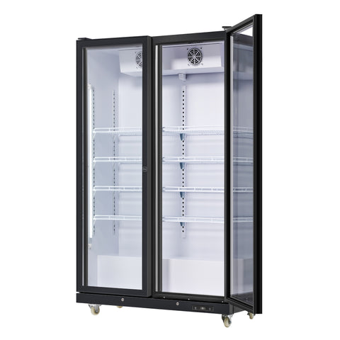 47 in. Commercial 2 Fully Glass Door Merchandiser Refrigerator, 30 Cu. Ft., ETL Listed in Black (KM-MDR-2FGD)