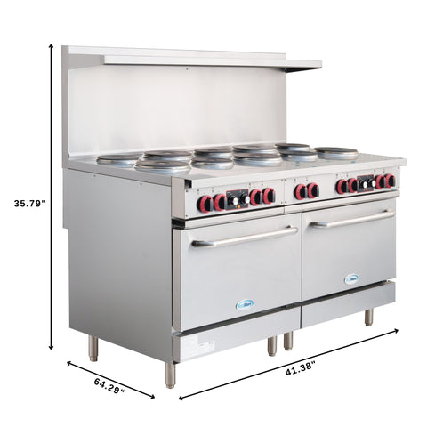 60 In. Commercial Electric Range with 10 Burners and 2 Standard Electric Ovens in Stainless Steel - 208V 3-Phase (KM-CR60-E)