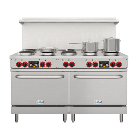 60 In. Commercial Electric Range with 10 Burners and 2 Standard Electric Ovens in Stainless Steel - 208V 3-Phase (KM-CR60-E)