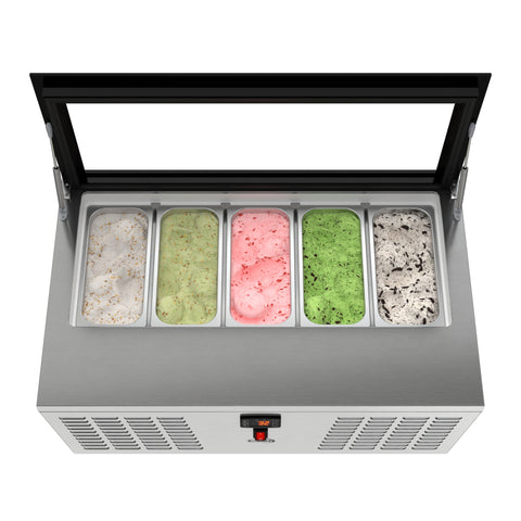 39 in. 5-Pan Countertop Ice Cream Display Freezer with Glass Top in Stainless-Steel (KM-CGD-5P)