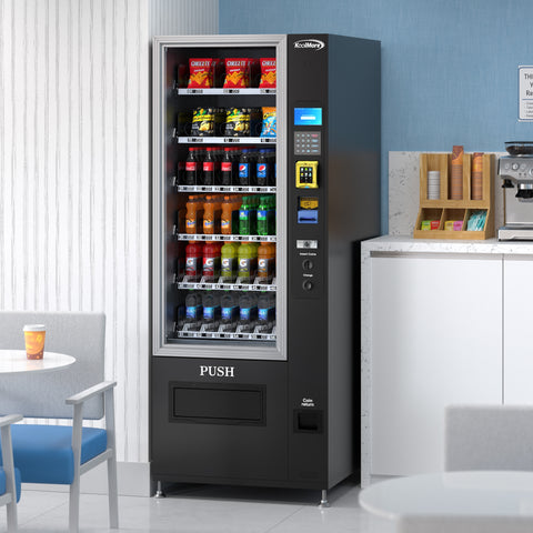 Refrigerated Snack Vending Machine with 36 Slots Featuring Credit Card Reader and Bill Acceptor in Black (KM-VMR-30-BR)