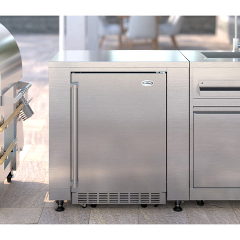 24 in. Outdoor Kitchen Stainless Steel Refrigerator 5.5 cu. ft. Capacity with Automatic defrost, Blue LED Lighting and IPX4 Rating, CSA Listed (KM-OKS-OFRC-58SS)