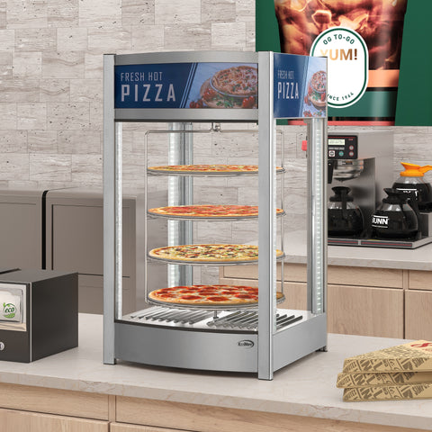 18 in. Commercial Pizza Display Warmer for 12 in. Pies with 4 Rotating Racks in Stainless-Steel (KM-HPD4-12)