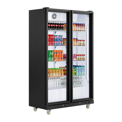 47 in. Commercial 2 Fully Glass Door Merchandiser Refrigerator, 30 Cu. Ft., ETL Listed in Black (KM-MDR-2FGD)