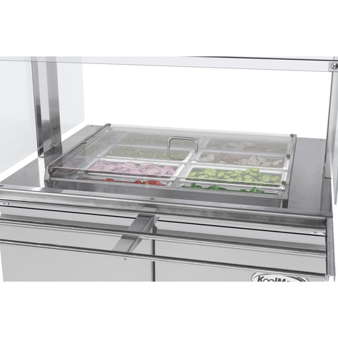 36 in. Commercial Refrigerated Prep Station with Sneeze Guard and Buffet Slide, 6 Pans with Covers and Two Adjustable Shelves in Stainless-Steel, ETL Listed (KM-RBT-36CSFG)