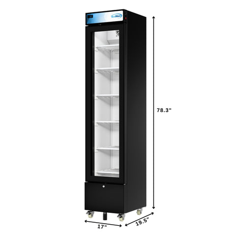 17 in. Slim Commercial Merchandiser Freezer with Manual Defrost, 6.5 Cu. Ft. Capacity, ETL Listed in Black (KM-MDF-17S)