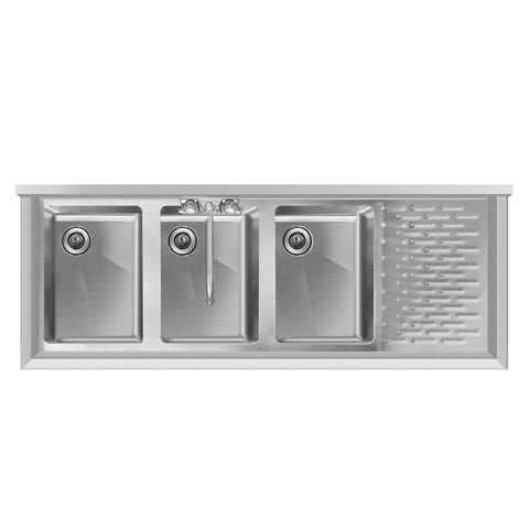 48 in. Three-Compartment Commercial Under-Bar Sink with 3 in. Backsplash, Right Drainboard and Faucet, NSF Certified in Stainless Steel (SBR3B48-R-320)