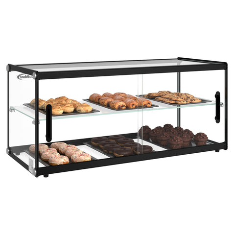 33 in. 2 Tiered Pastry Display Case With Shelf and Sliding Door, 3.2 cu. ft. Capacity, ETL Listed (KM-DC-3CSBK)