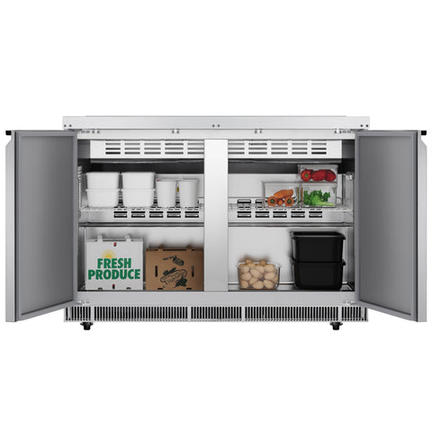 48 in. Commercial Refrigerated Prep Station Cold Table, Stainless-Steel Refrigerator with 9 Pan Storage with Cover and Two Adjustable Shelves, ETL Listed