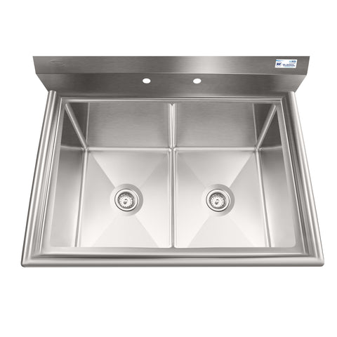 42 in. 18-Gauge 2-Compartment Commercial Sink with Backsplash, Bowl dimensions 18"x24"x14" in Stainless-Steel (KM-SB182414-N3)