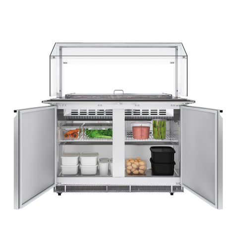 48 in. Commercial Refrigerated Prep Station with Sneeze Guard and Buffet Slide, 9 Pans with Covers and Two Adjustable Shelves in Stainless-Steel, ETL Listed