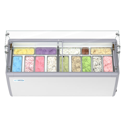 70 in. 14-Pan Gelato Dipping Cabinet Display Freezer with Sliding Glass Door and Sneeze Guard, 20 cu. ft. (KM-GDC-71SD-FG)