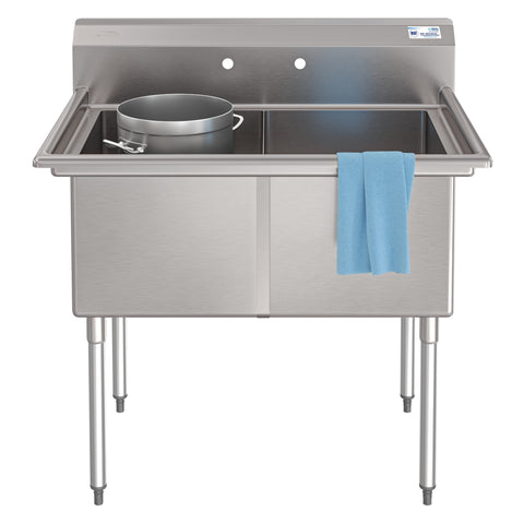 42 in. 18-Gauge 2-Compartment Commercial Sink with Backsplash, Bowl dimensions 18"x24"x14" in Stainless-Steel (KM-SB182414-N3)