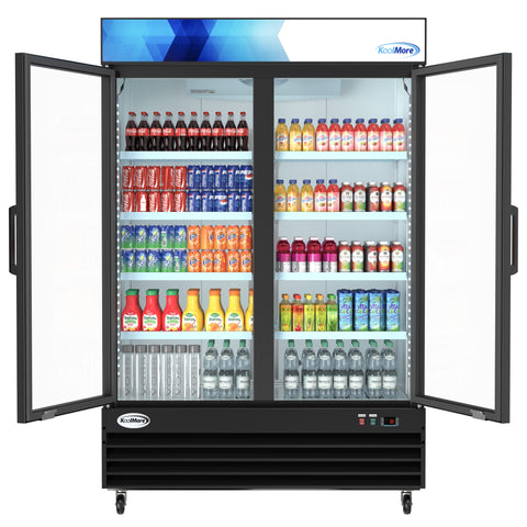 53 in. Commercial Merchandiser Refrigerator with Two Swinging Glass Doors,45 cu. ft. and LED Lighting in Black (MDR-2GD-45C)