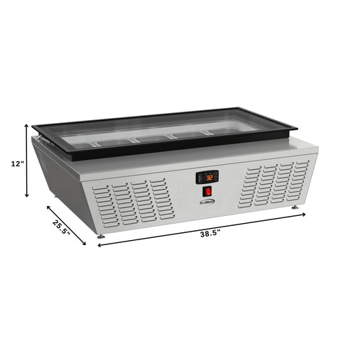 39 in. 5-Pan Countertop Ice Cream Display Freezer with Glass Top in Stainless-Steel (KM-CGD-5P)