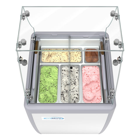 26 in. 5-Pan Gelato Dipping Cabinet Display Freezer with Sliding Glass Door and Sneeze Guard, 6 cu. ft. (KM-GDC-26SD-FG)