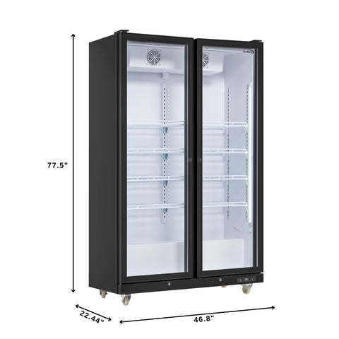 47 in. Commercial 2 Fully Glass Door Merchandiser Refrigerator, 30 Cu. Ft., ETL Listed in Black (KM-MDR-2FGD)