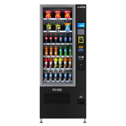 Refrigerated Snack Vending Machine with 36 Slots Featuring a Credit Card Reader and Coin/Bill Acceptor in Black (KM-VMR-30-BCR)