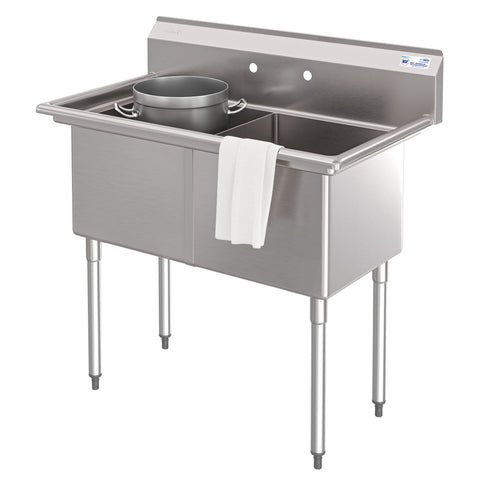 42 in. 18-Gauge 2-Compartment Commercial Sink with Backsplash, Bowl Dimensions 18"x18"x14" in Stainless-Steel (KM-SB181814-N3)