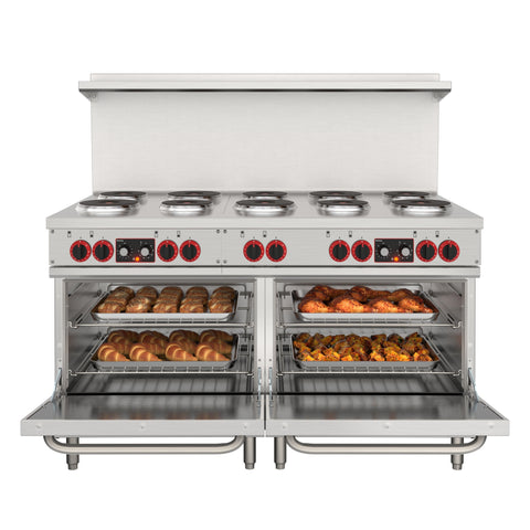 60 In. Commercial Electric Range with 10 Burners and 2 Standard Electric Ovens in Stainless Steel - 208V 3-Phase (KM-CR60-E)