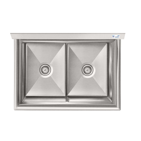 42 in. 18-Gauge 2-Compartment Commercial Sink with Backsplash, Bowl dimensions 18"x24"x14" in Stainless-Steel (KM-SB182414-N3)