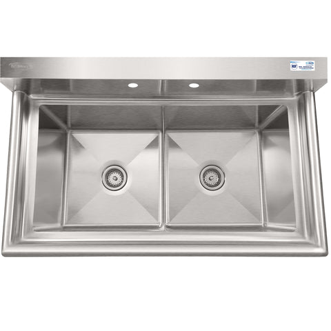 42 in. 16-Gauge 2-Compartment Commercial Sink with Backsplash, Bowl Dimensions 18"x18"x14" in Stainless-Steel (KM-SB181814-N316)