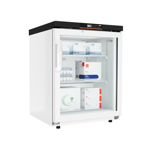 Commercial 4.5 cu. ft. Countertop Medical Pharmacy Refrigerator with Emergency Backup Battery and Alarm in White, UL Listed (KM-PHR-45C)