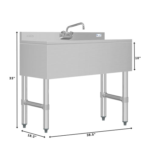 38 in. Three-Compartment Commercial Bar Sink with 3 in. Backsplash and Faucet, NSF Certified in Stainless Steel (SBR3B38-320)