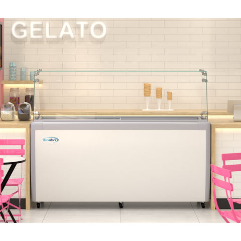 70 in. 14-Pan Gelato Dipping Cabinet Display Freezer with Sliding Glass Door and Sneeze Guard, 20 cu. ft. (KM-GDC-71SD-FG)