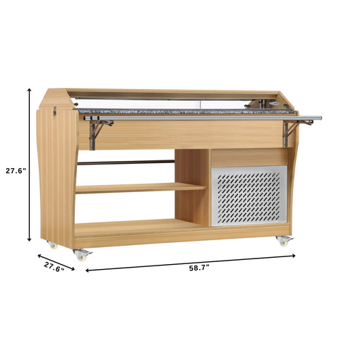 59 in. Commercial Refrigerated Buffet Table with Capacity for 4 Full-Size GN Pans, Featuring Adjustable Cover, a Serving Rail and 4 Lockable Casters in Wooden Finish (KM-RBT-54ACS)