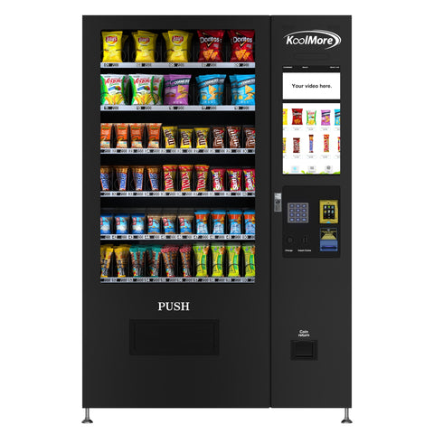 Non-Refrigerated Snack Vending Machine with 60 Slots, Credit Card Reader, Coin and Bill Acceptor, and 22 Inch Touch Screen in Black (KM-VMNT-50-BCR)