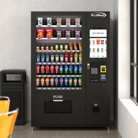 Refrigerated Snack Vending Machine with 60 Slots and 22 Inch Touch Screen with CC Reader and Coin/Bill Acceptor in Black (KM-VMRT-50-BCR)