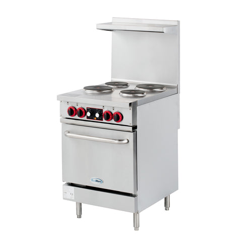 24 in. Commercial Electric Range with 4 Burners and 1 Standard Electric Oven in Stainless Steel - 208V 3-Phase (KM-CR24-E)