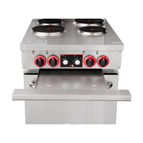 24 in. Commercial Electric Range with 4 Burners and 1 Standard Electric Oven in Stainless Steel - 208V 3-Phase (KM-CR24-E)