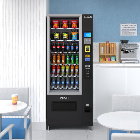 Refrigerated Snack Vending Machine with 36 Slots Featuring Credit Card Reader and Bill Acceptor in Black (KM-VMR-30-BR)