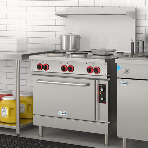 36 in. Commercial Electric Range with 6 Burners and 1 Standard Electric Oven in Stainless Steel - 208V 3-Phase (KM-CR36-E)