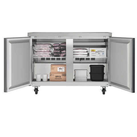 48 in. Two-Door Commercial Undercounter Freezer in Stainless Steel with Casters, ETL Listed (KM-UCF-2DSS)