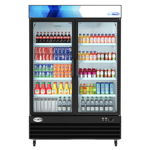 53 in. Commercial Merchandiser Refrigerator with Two Swinging Glass Doors,45 cu. ft. and LED Lighting in Black (MDR-2GD-45C)