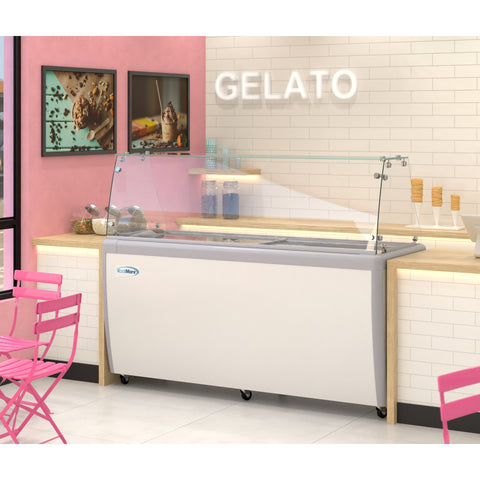 70 in. 14-Pan Gelato Dipping Cabinet Display Freezer with Sliding Glass Door and Sneeze Guard, 20 cu. ft. (KM-GDC-71SD-FG)