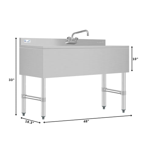 48 in. Three-Compartment Commercial Under-Bar Sink with 3 in. Backsplash, Right Drainboard and Faucet, NSF Certified in Stainless Steel (SBR3B48-R-320)