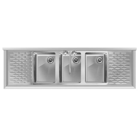 60 in. Three-Compartment Commercial Bar-Sink with 3 in. Backsplash, Dual Drainboards with Faucet, NSF Certified in Stainless-Steel (SBR3B60-LR-320)