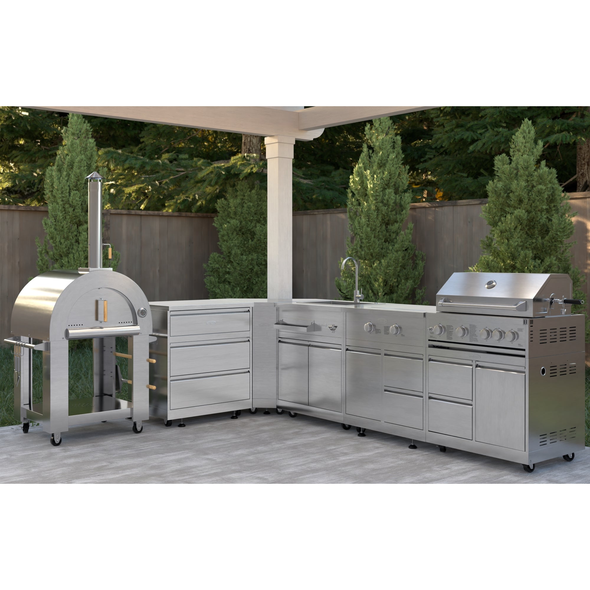 KoolMore Outdoor Kitchen Series Modular Kitchen with a Wood fire