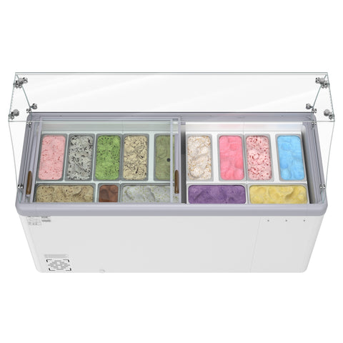 70 in. 14-Pan Gelato Dipping Cabinet Display Freezer with Sliding Glass Door and Sneeze Guard, 20 cu. ft. (KM-GDC-71SD-FG)