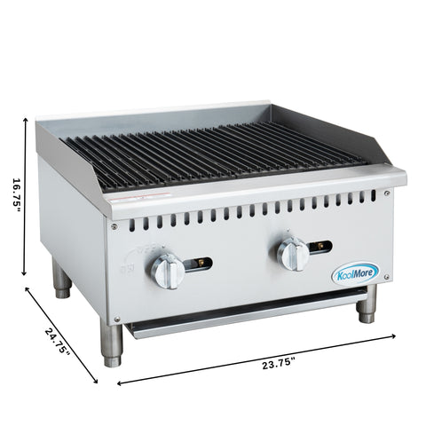 24 in. Commercial 2-Burner Natural Gas Charbroiler with 60,000 BTU in Stainless-Steel (KM-GCB2-24M)