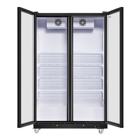 47 in. Commercial 2 Fully Glass Door Merchandiser Refrigerator, 30 Cu. Ft., ETL Listed in Black (KM-MDR-2FGD)