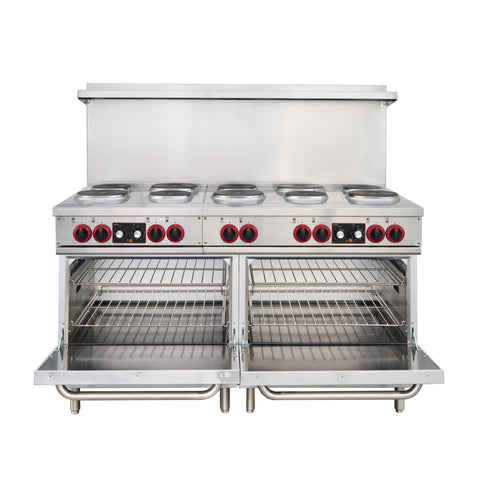 60 In. Commercial Electric Range with 10 Burners and 2 Standard Electric Ovens in Stainless Steel - 208V 3-Phase (KM-CR60-E)