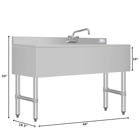 48 in. Three-Compartment Commercial Under-Bar Sink with 3 in. Backsplash, Left Drainboard and Faucet, NSF Certified in Stainless Steel (SBR3B48-L-320)